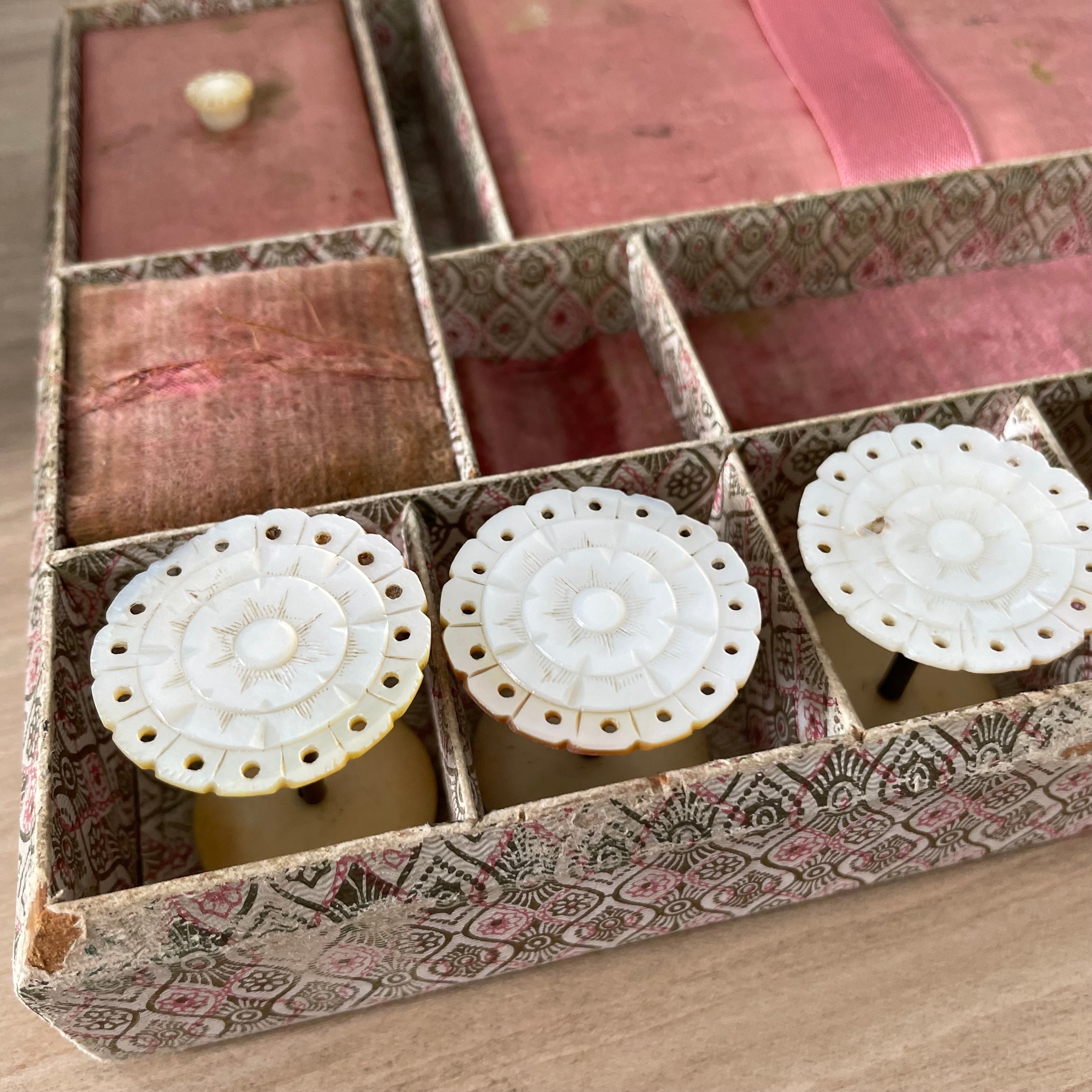 Antique Papier Mâché Sewing Box with Mother-of-Pearl Reels (c.1840)