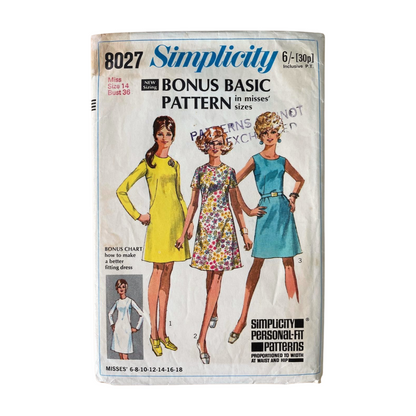 Simplicity 8027 Womens Size 12 Dress