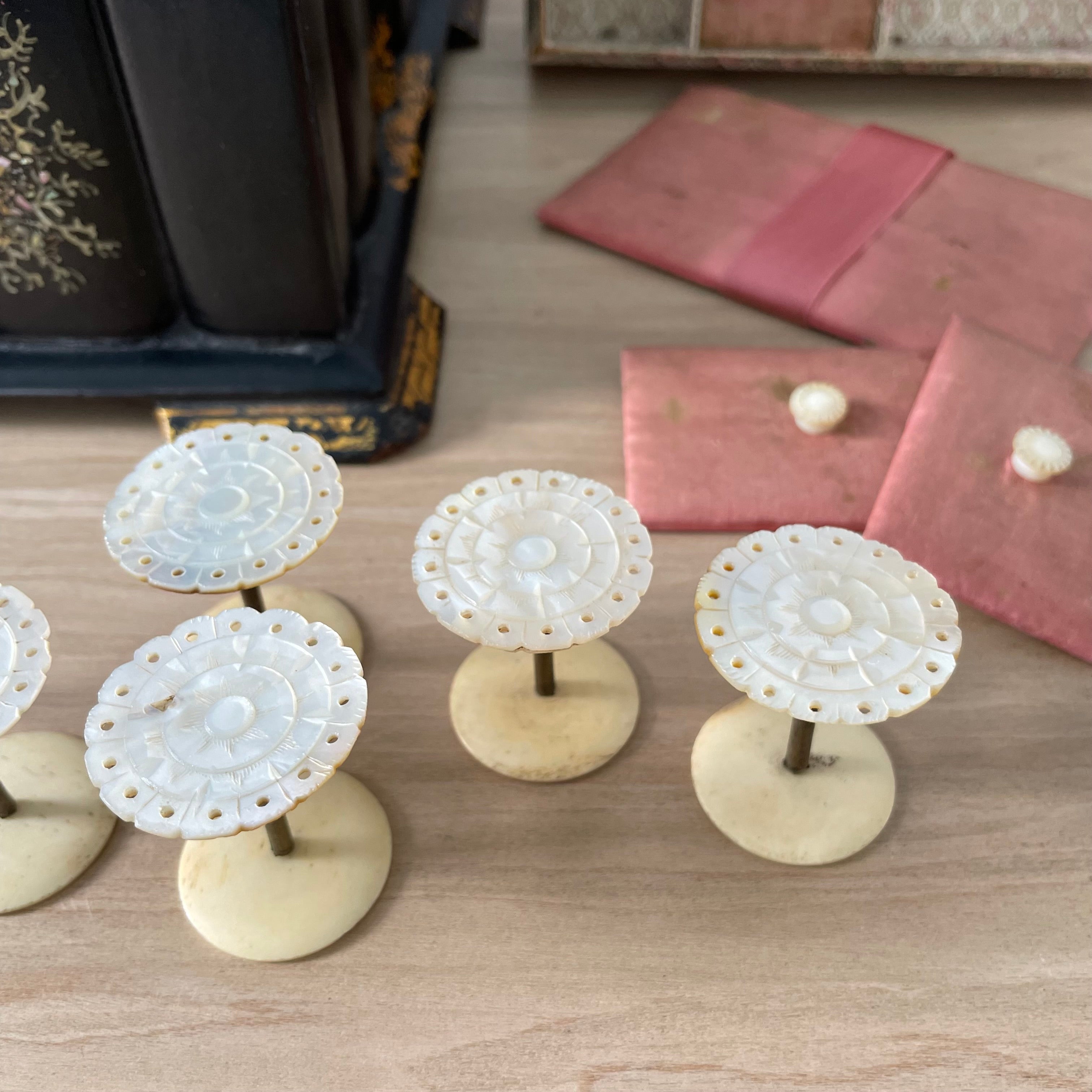 Antique Papier Mâché Sewing Box with Mother-of-Pearl Reels (c.1840)