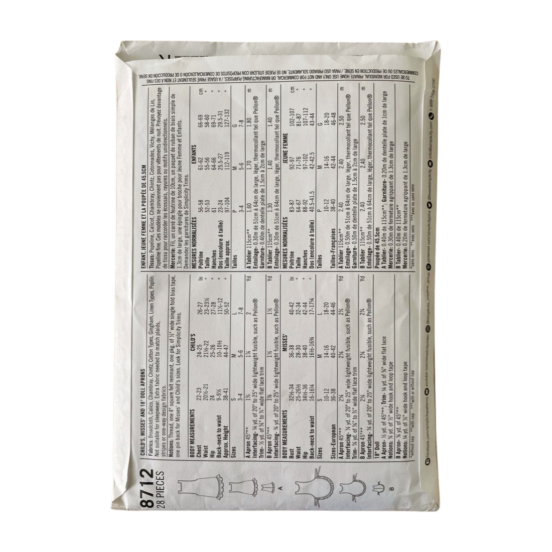 Simplicity 8712 Womens Size S-L Apron FF