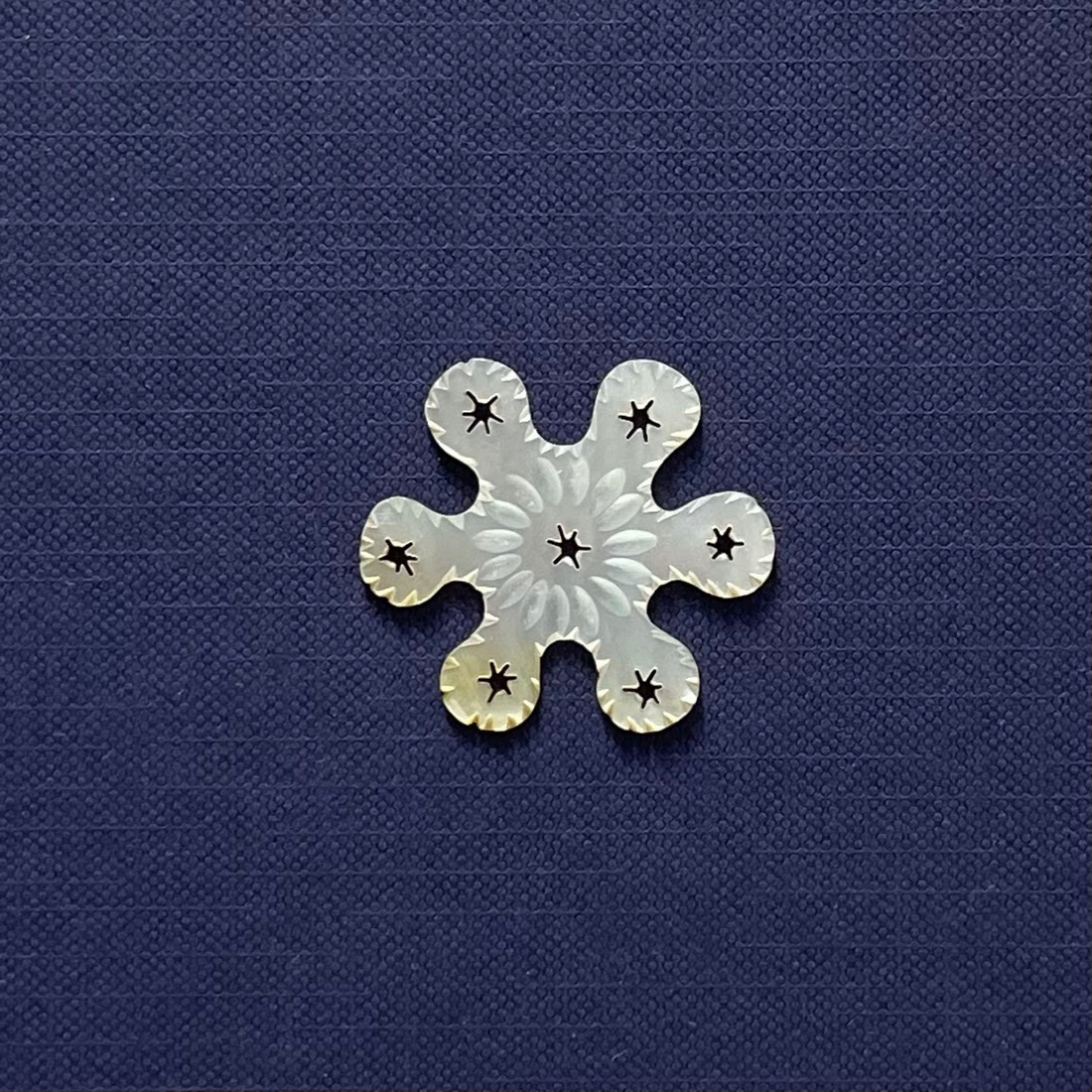 Antique Mother-of-Pearl Star-Pierced Floral Thread Winder c.1850-80s