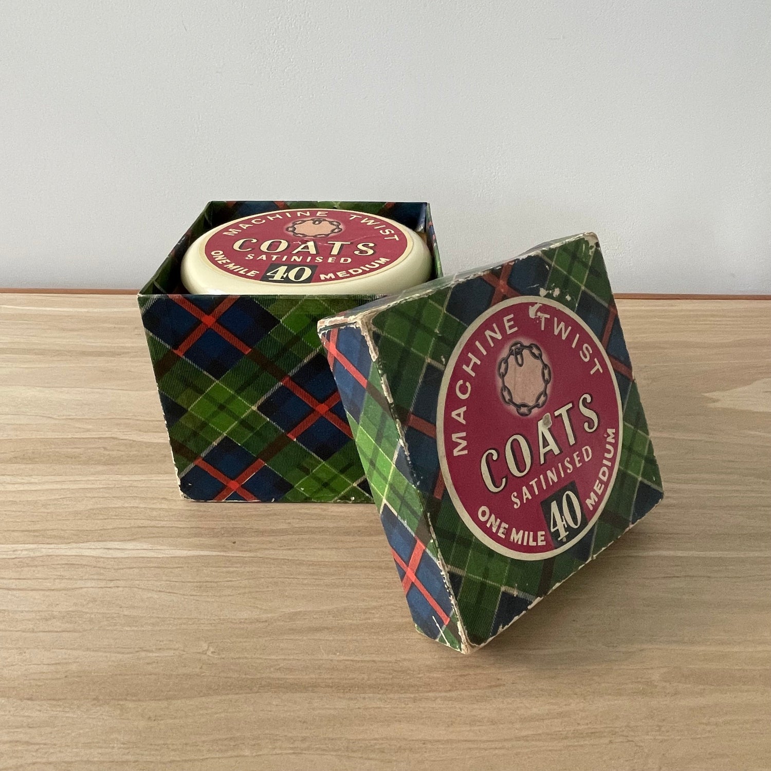 Vintage Coats “Mile Long” Thread in Original Box – White Plastic Reel – c.1950s–60s