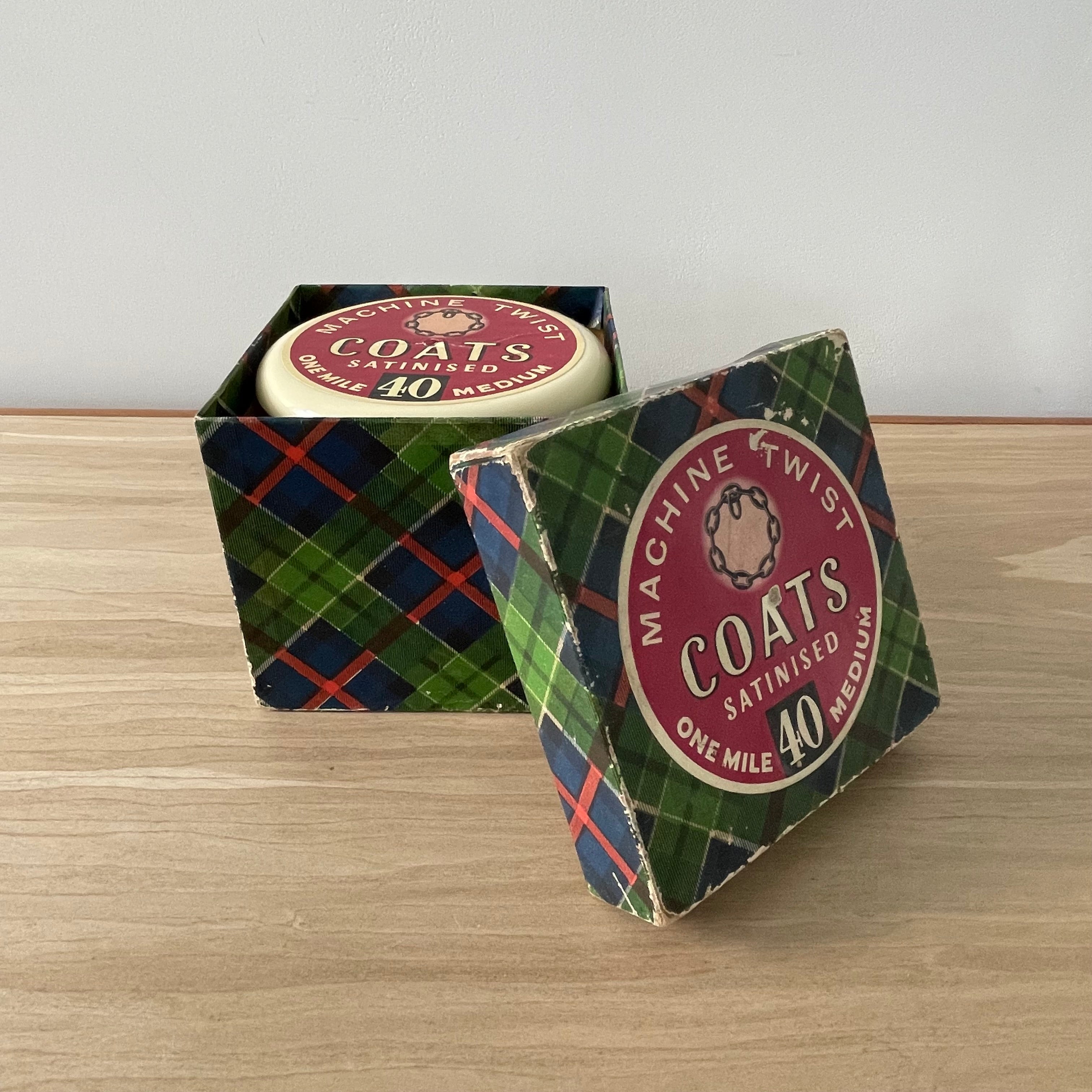 Vintage Coats “Mile Long” Thread in Original Box – White Plastic Reel – c.1950s–60s