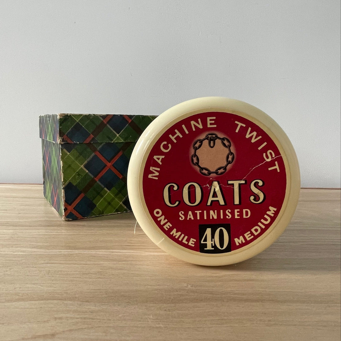 Vintage Coats “Mile Long” Thread in Original Box – White Plastic Reel – c.1950s–60s