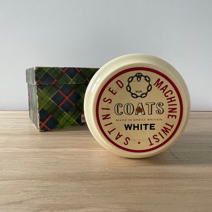 Vintage Coats “Mile Long” Thread in Original Box – White Plastic Reel – c.1950s–60s