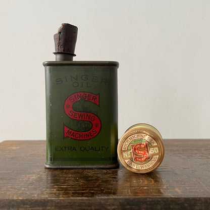 Rare Early Singer Sewing Machine Oil Can – Square Metal with Cork Stopper – c.1920s–30s