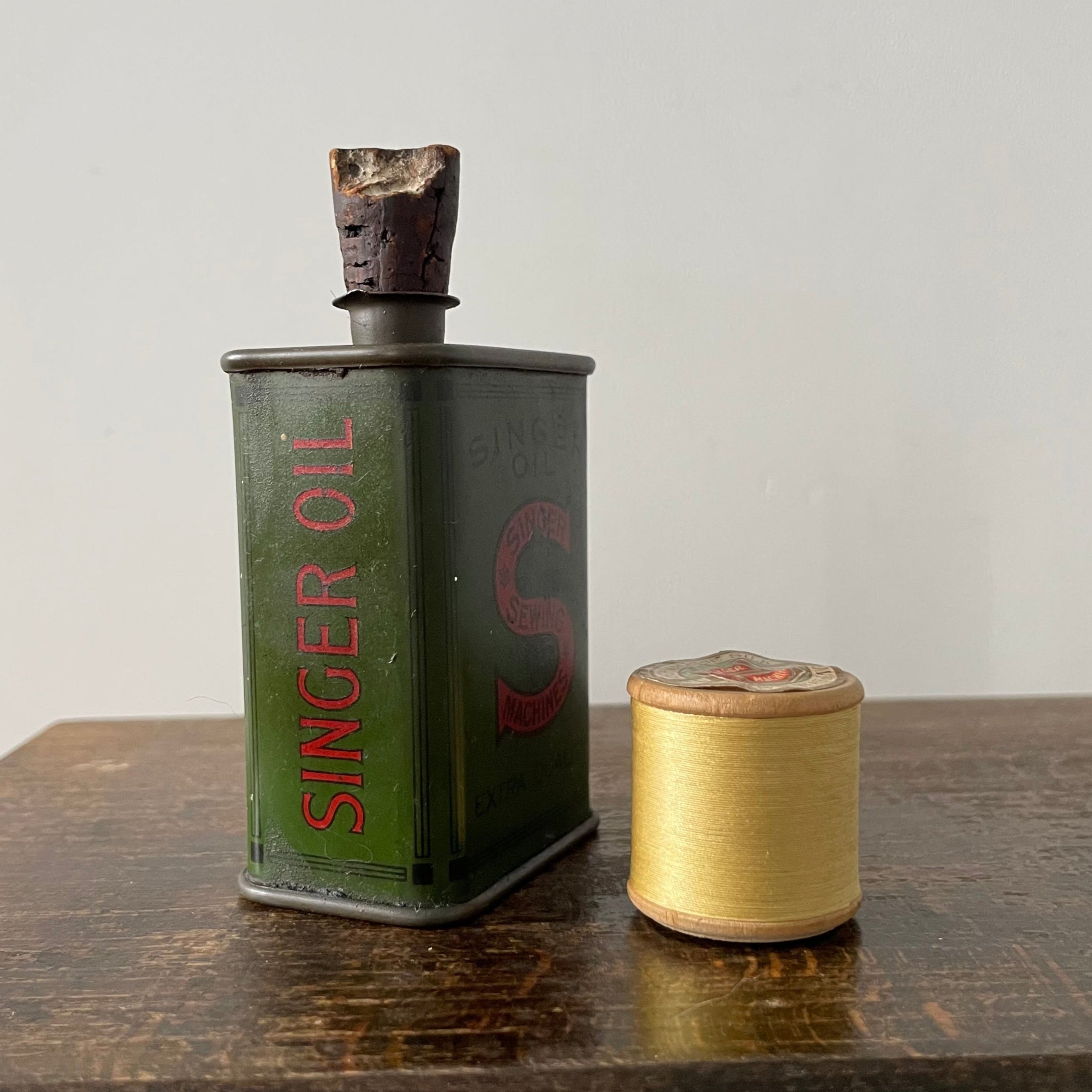 Rare Early Singer Sewing Machine Oil Can – Square Metal with Cork Stopper – c.1920s–30s