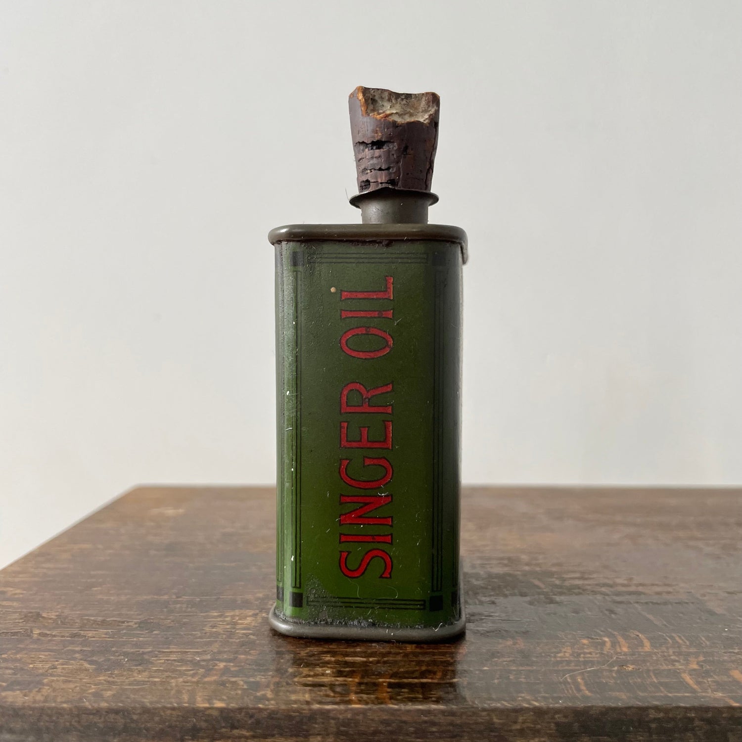 Rare Early Singer Sewing Machine Oil Can – Square Metal with Cork Stopper – c.1920s–30s