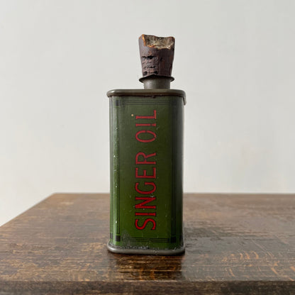 Rare Early Singer Sewing Machine Oil Can – Square Metal with Cork Stopper – c.1920s–30s