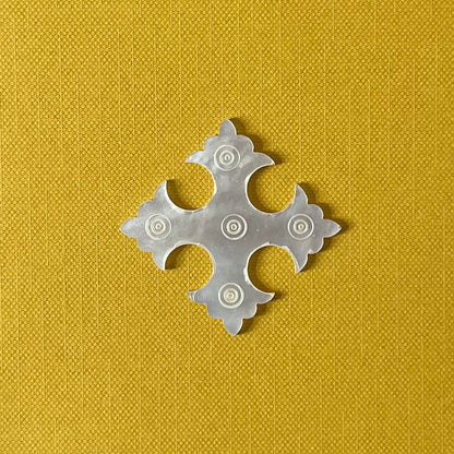 Antique Mother of Pearl Thread Winder – Gothic Cross with Circular Engraving c.1850