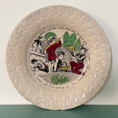Antique Victorian Nursery Plate Boys’ Basket Trick Verse c.1830–1850