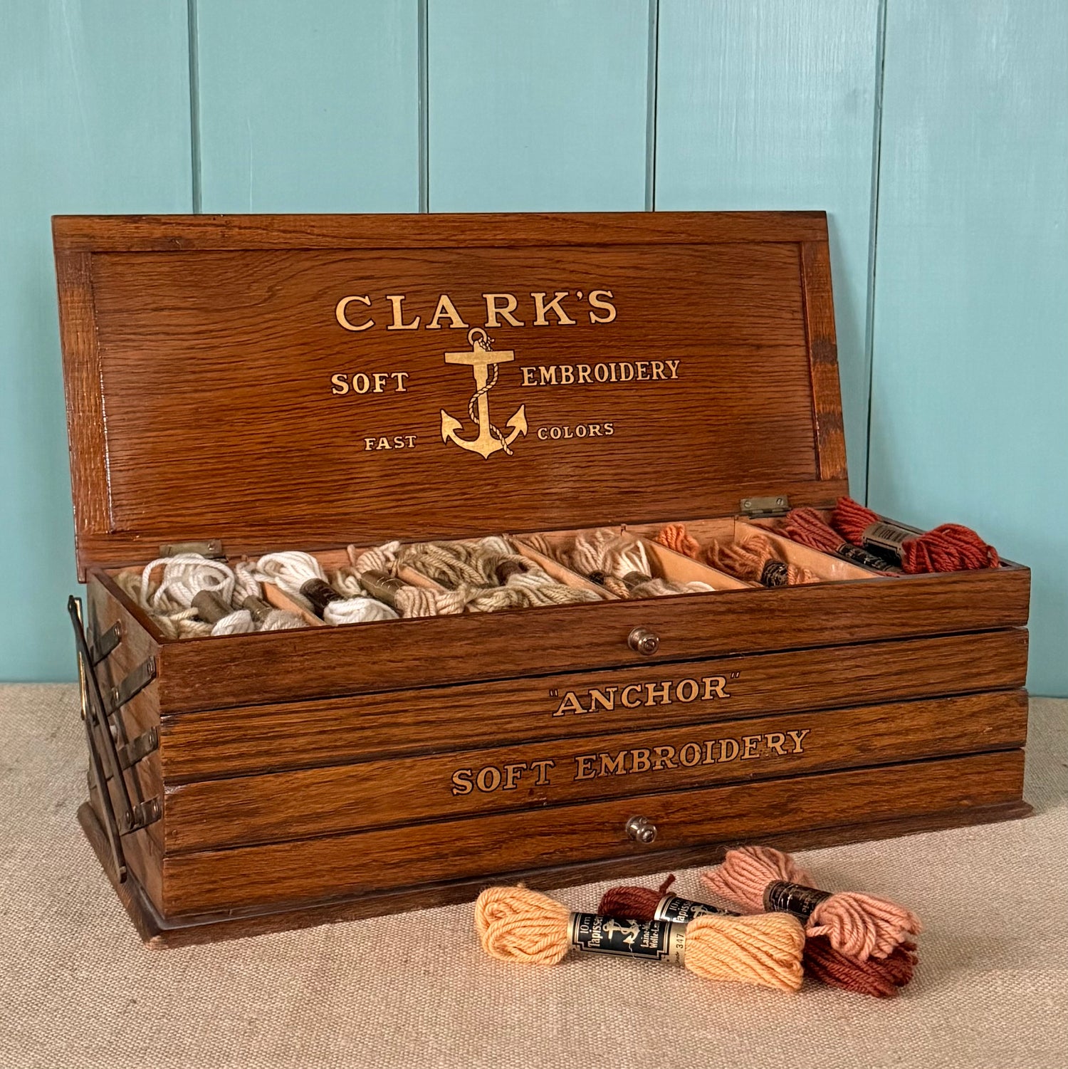 Antique Clark’s Anchor Soft Embroidery Thread Display Cabinet