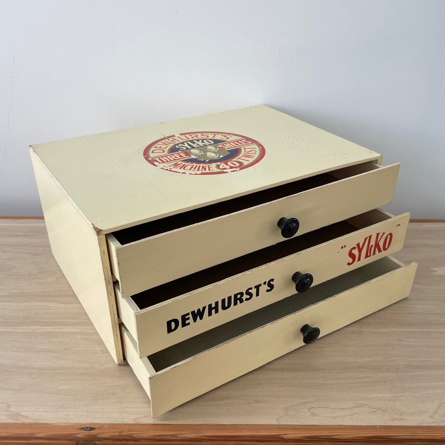 Vintage Dewhurst’s Sylko Cotton Reel Drawers – Three-Drawer Shop Display Cabinet