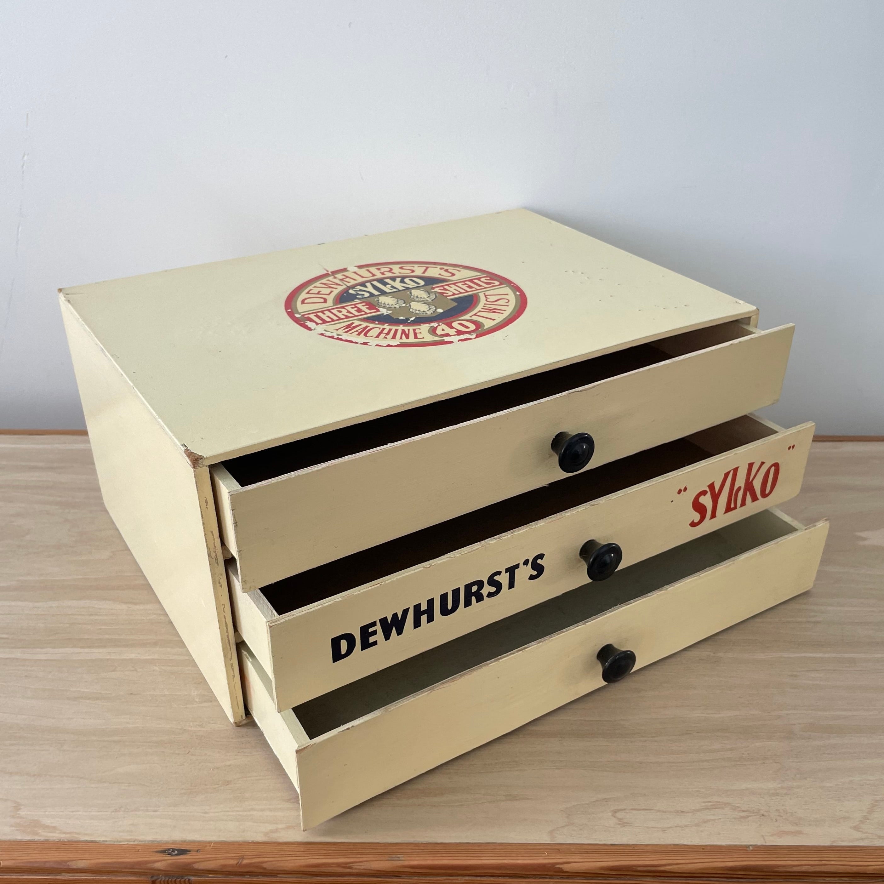Vintage Dewhurst’s Sylko Cotton Reel Drawers – Three-Drawer Shop Display Cabinet