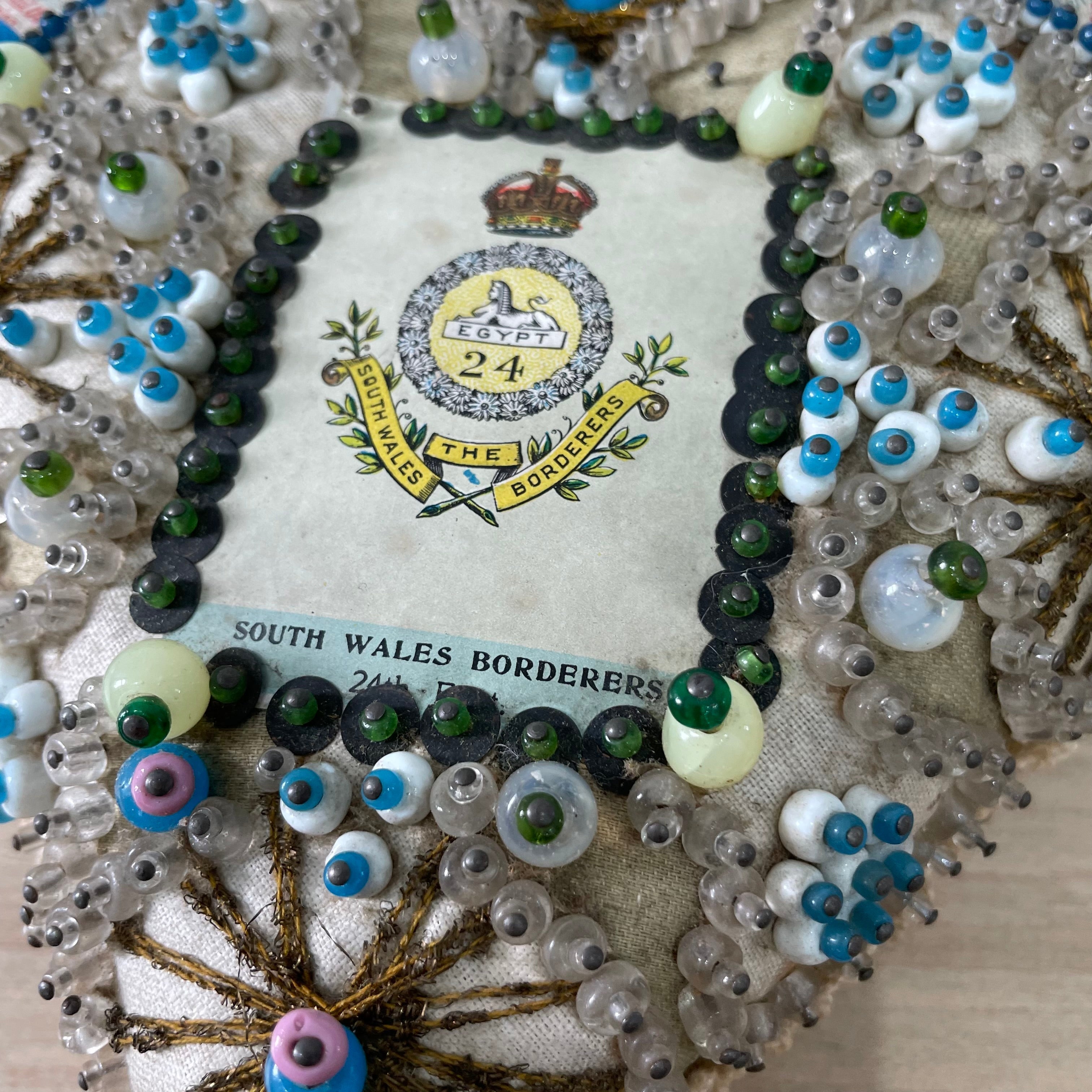WWI South Wales Borderers Sweetheart Pincushion – Beaded Heart, Christmas 1914-1918