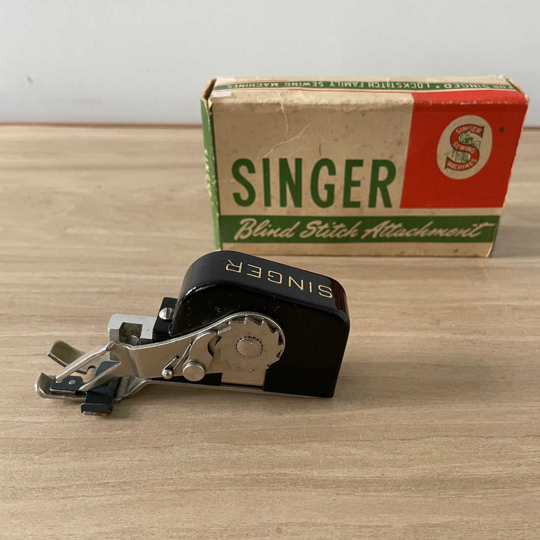 Singer Blind Stitch Attachment 86649 with Box &amp; Manual 221/222K - 1950s