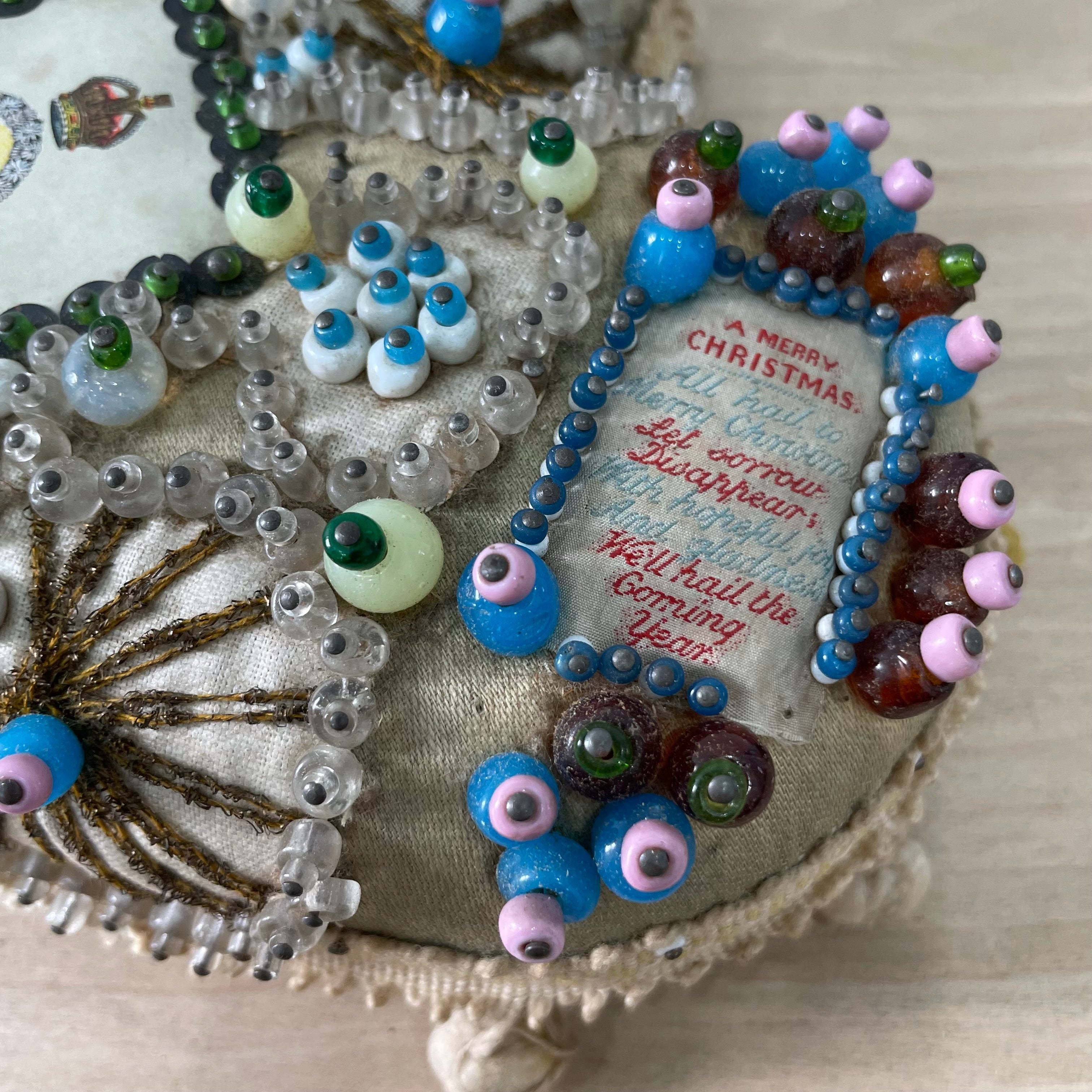 WWI South Wales Borderers Sweetheart Pincushion – Beaded Heart, Christmas 1914-1918