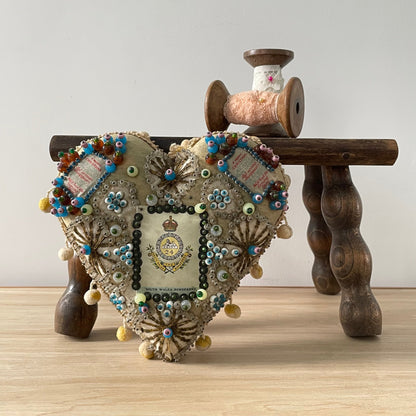 WWI South Wales Borderers Sweetheart Pincushion – Beaded Heart, Christmas 1914-1918