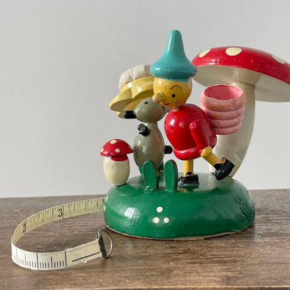 Vintage Wooden Gnome Sewing Caddy – Darning Mushroom, Tape &amp; Thimble – FOREIGN