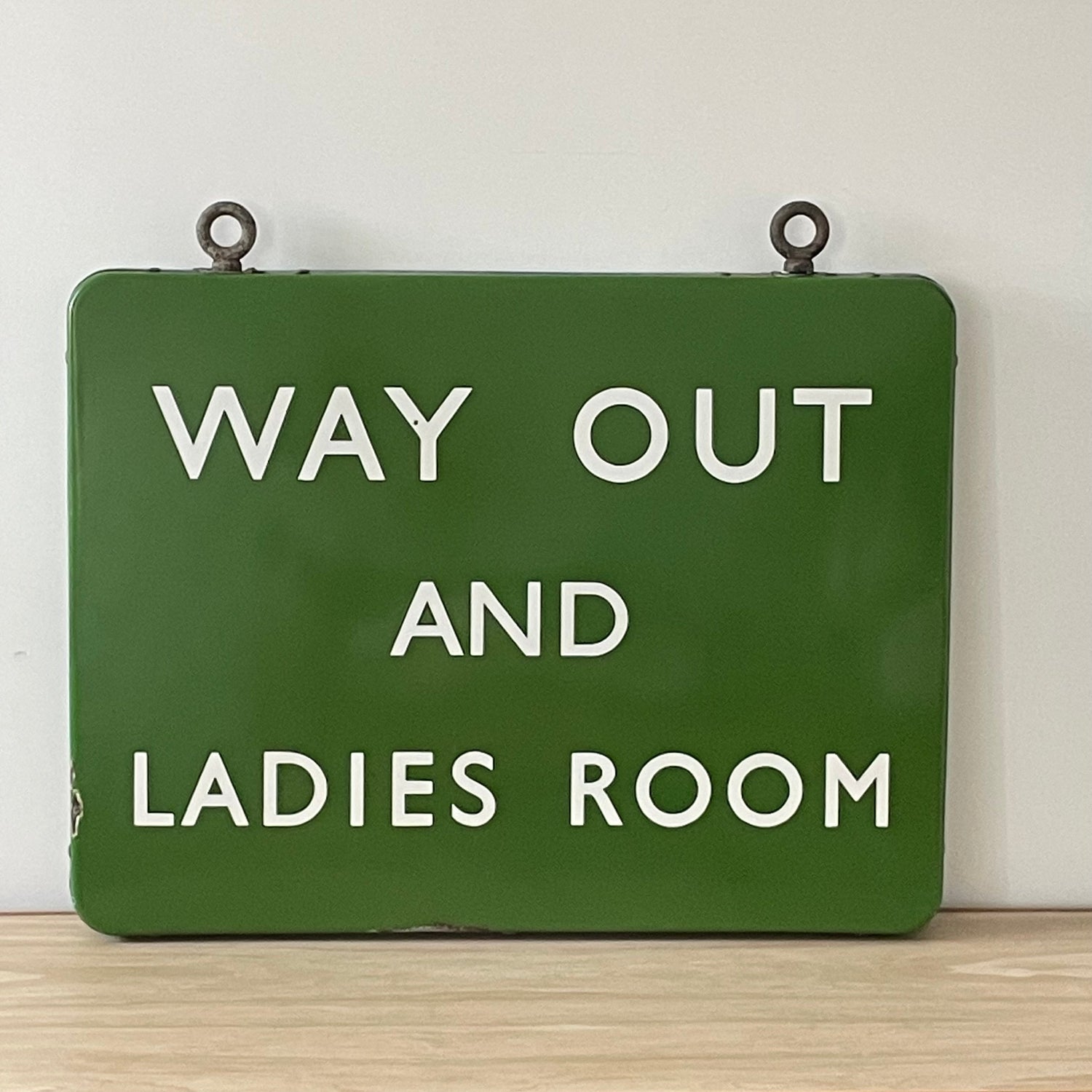 Vintage British Railway Enamel Sign – &quot;WAY OUT AND LADIES ROOM&quot;