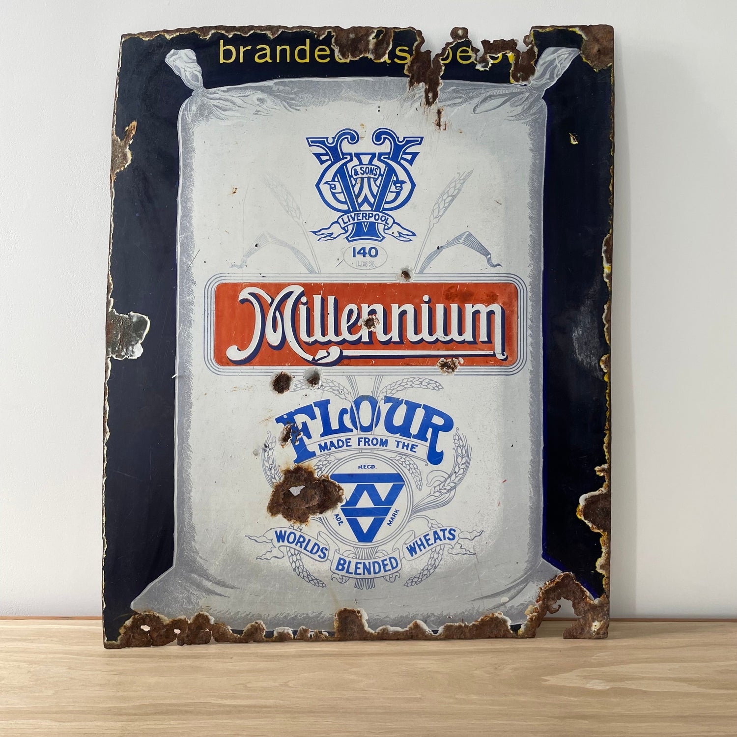 Original Enamel Advertising Sign – Millennium Flour by W.V. &amp; Sons, Liverpool – Early 20th Century
