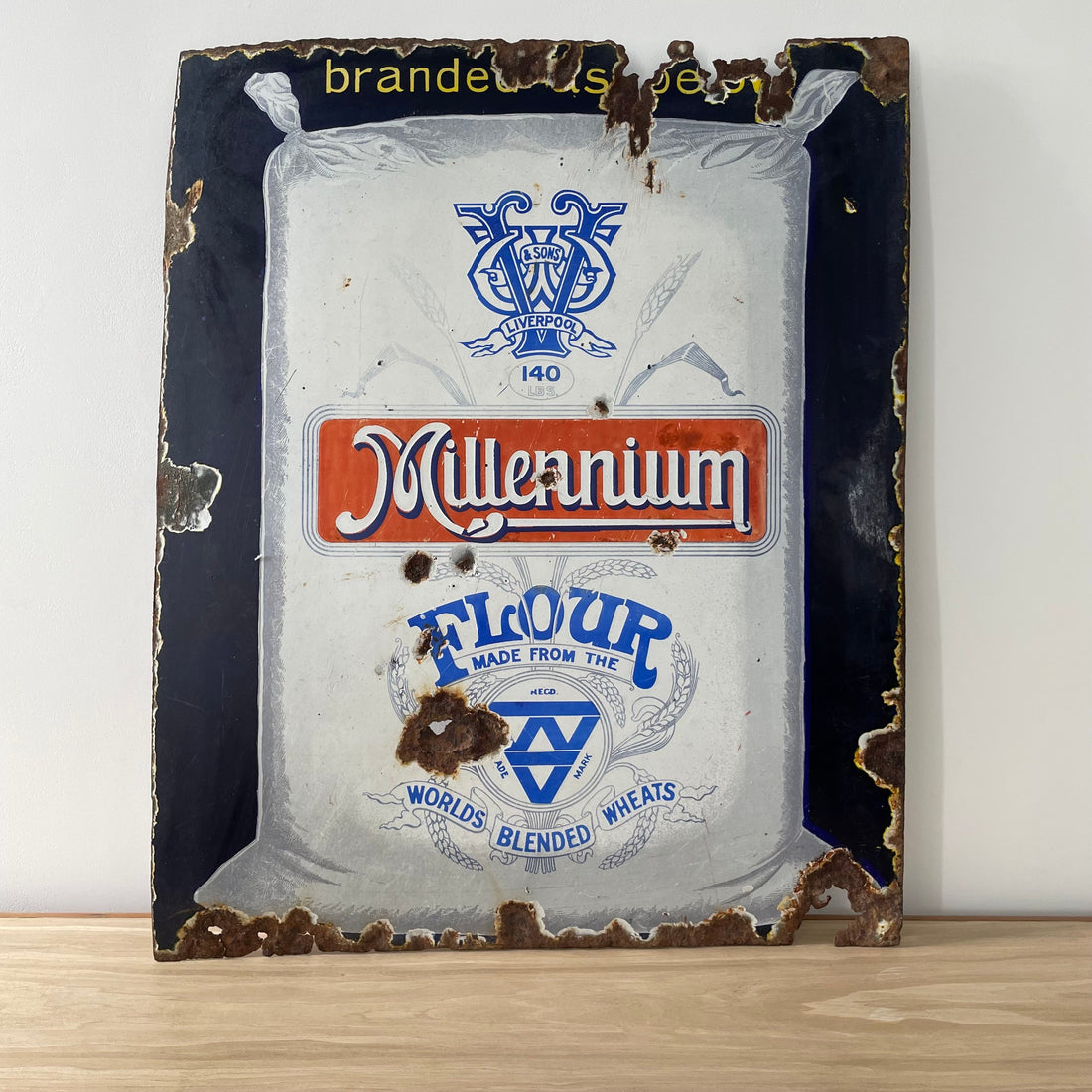 Original Enamel Advertising Sign – Millennium Flour by W.V. &amp; Sons, Liverpool – Early 20th Century