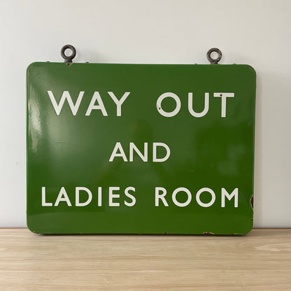 Vintage British Railway Enamel Sign – &quot;WAY OUT AND LADIES ROOM&quot;