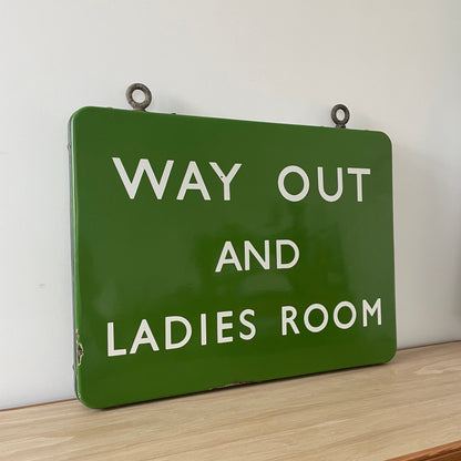 Vintage British Railway Enamel Sign – &quot;WAY OUT AND LADIES ROOM&quot;