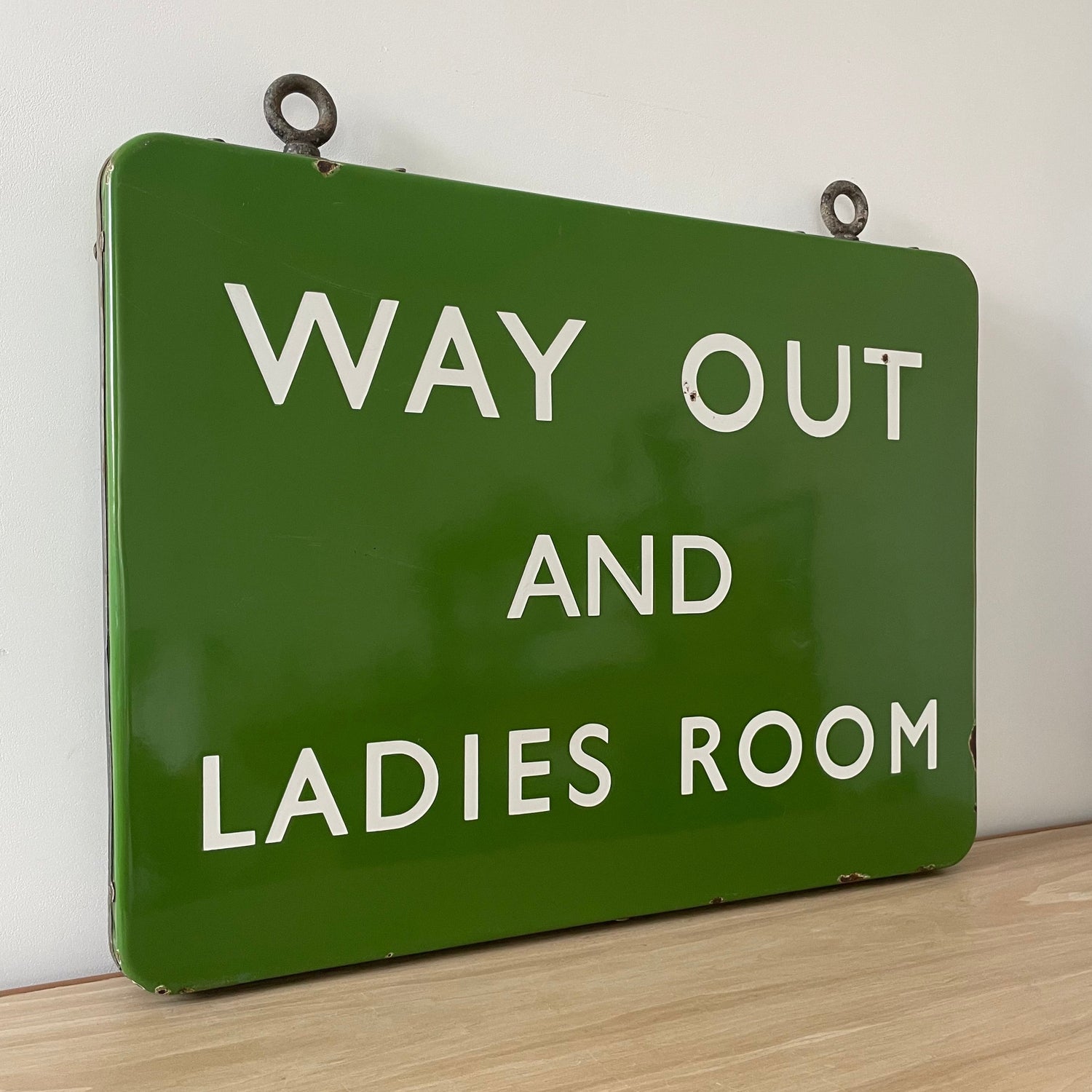Vintage British Railway Enamel Sign – &quot;WAY OUT AND LADIES ROOM&quot;