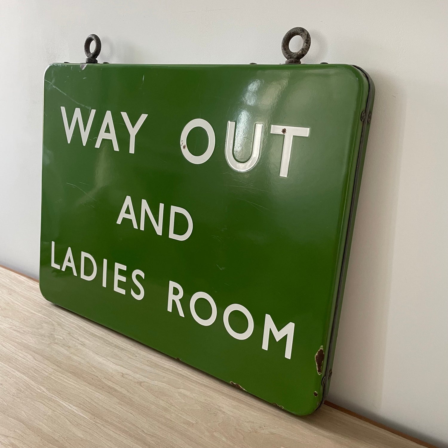 Vintage British Railway Enamel Sign – &quot;WAY OUT AND LADIES ROOM&quot;