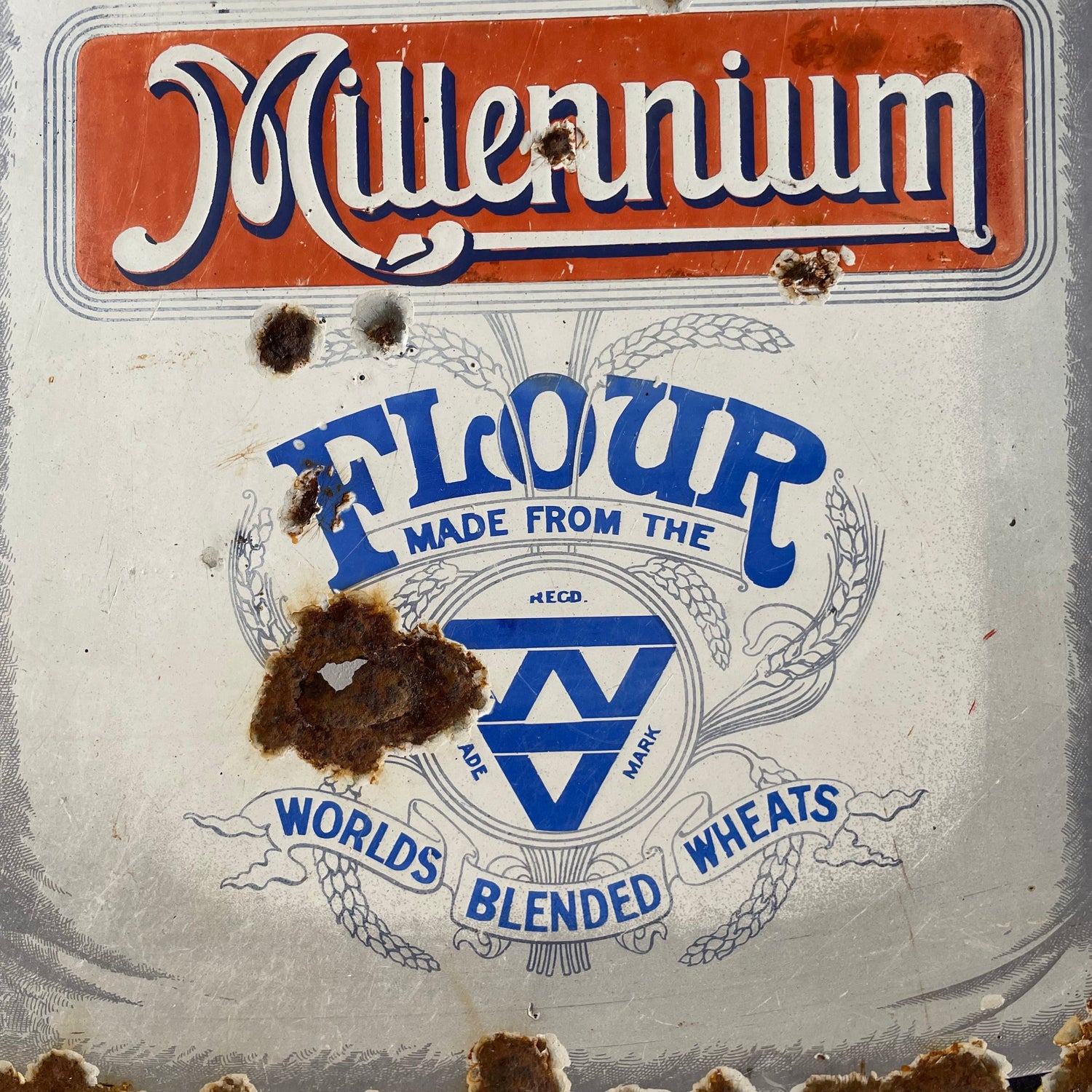 Original Enamel Advertising Sign – Millennium Flour by W.V. &amp; Sons, Liverpool – Early 20th Century