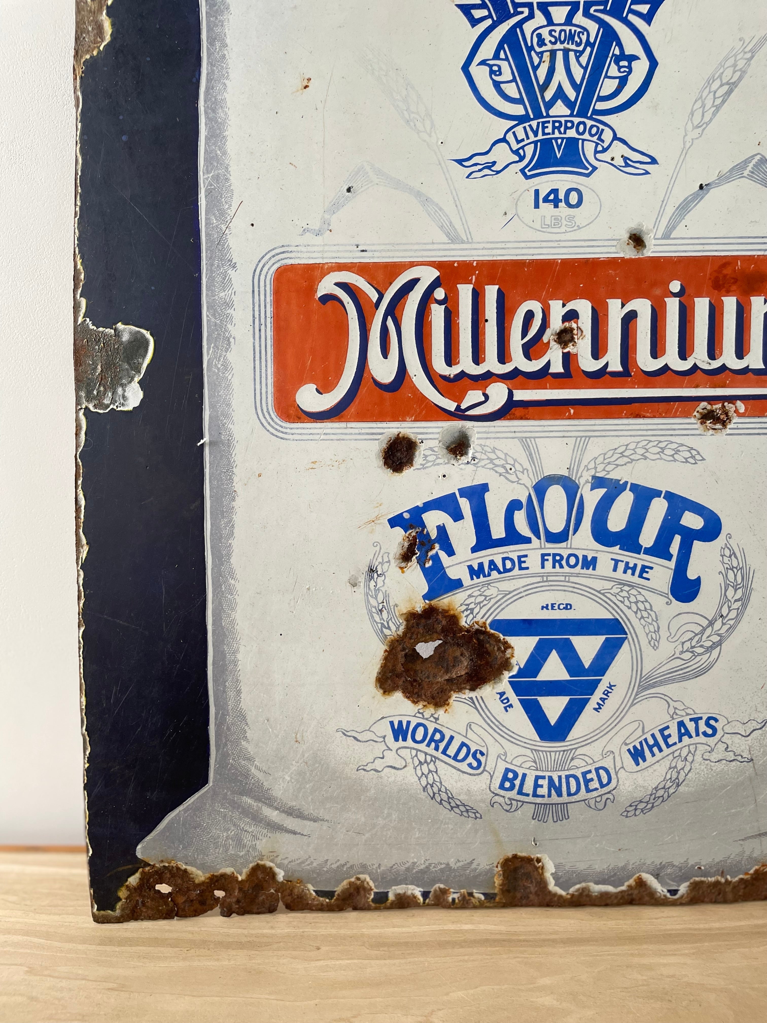 Original Enamel Advertising Sign – Millennium Flour by W.V. &amp; Sons, Liverpool – Early 20th Century
