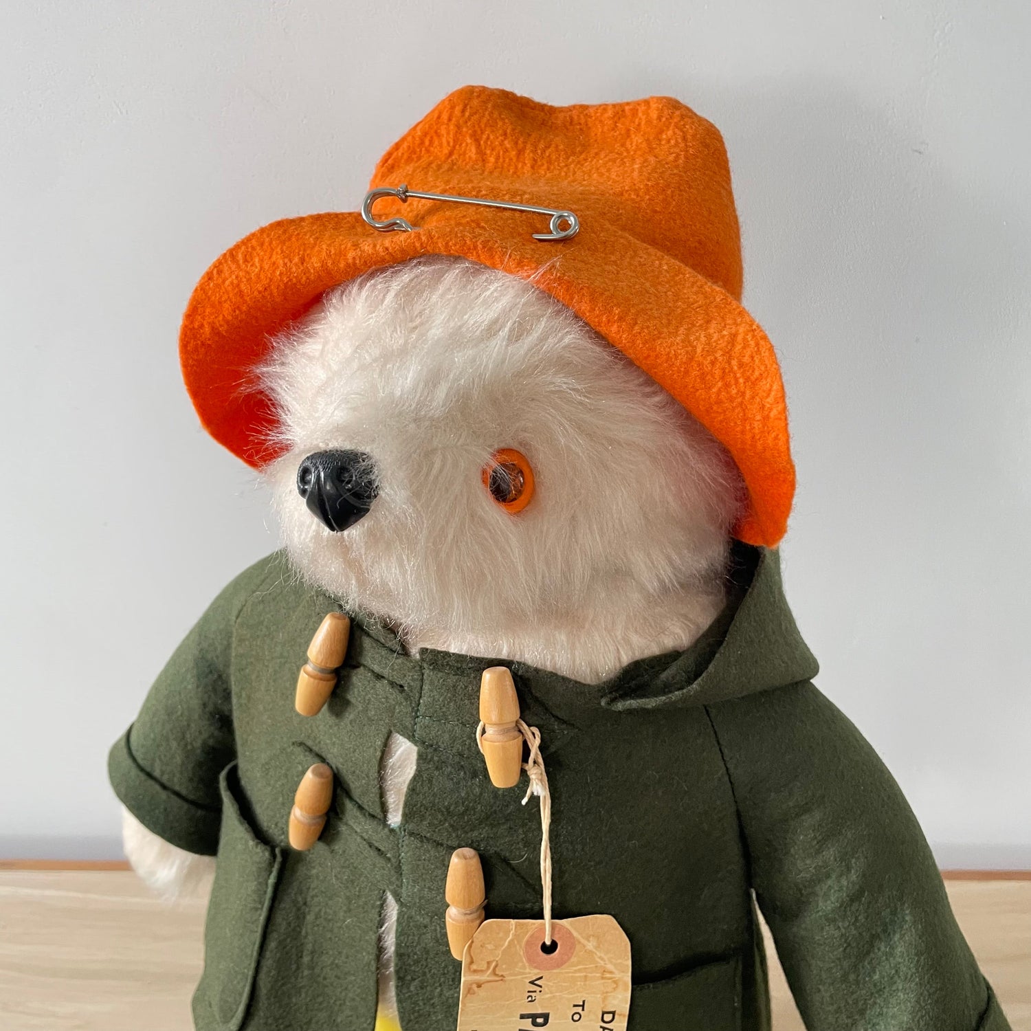 1972 Gabrielle Designs Paddington Bear – Green Duffle Coat, Orange Hat &amp; Yellow Boots – Original Label