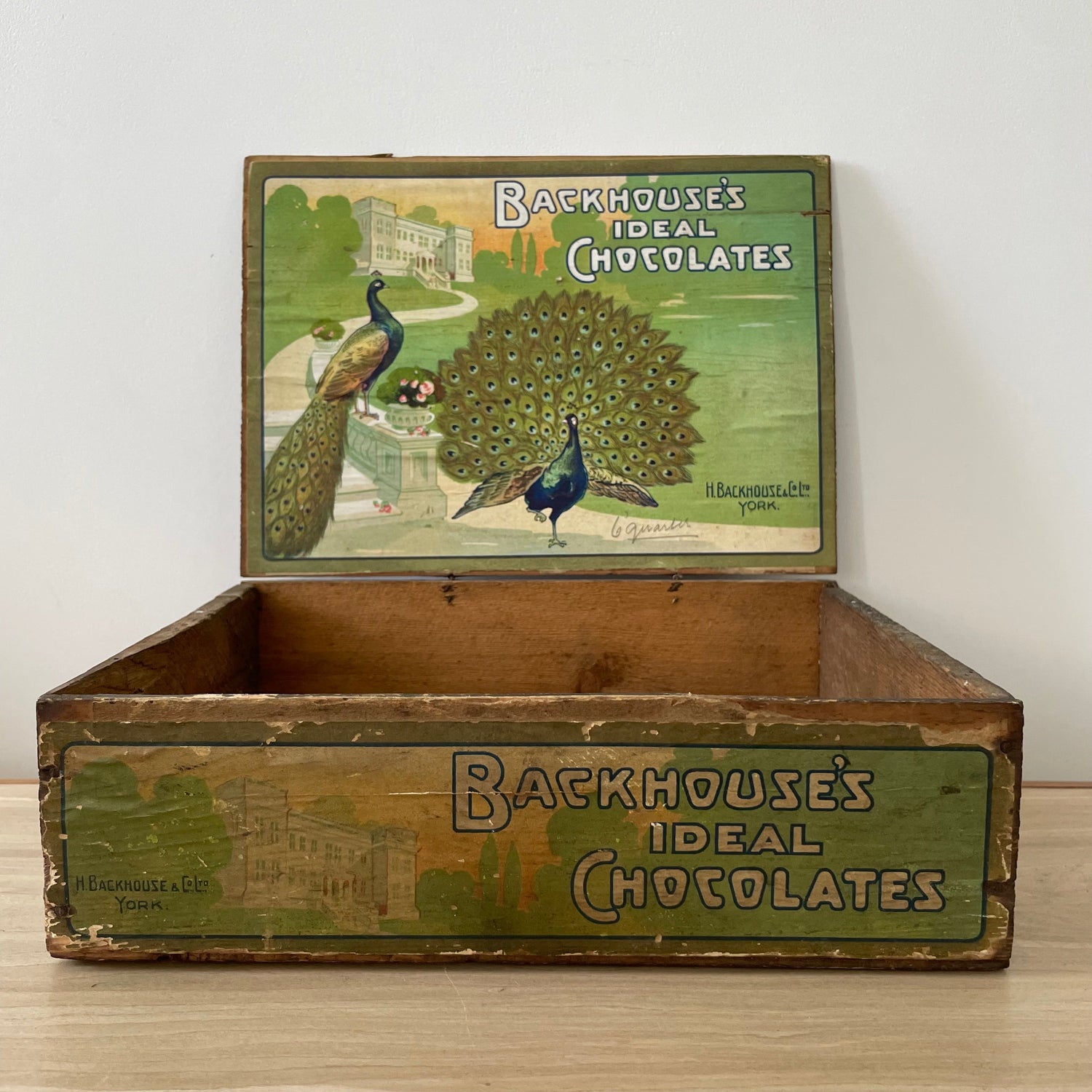 Antique Backhouse’s Ideal Chocolates Wooden Box – York, Early 1900s