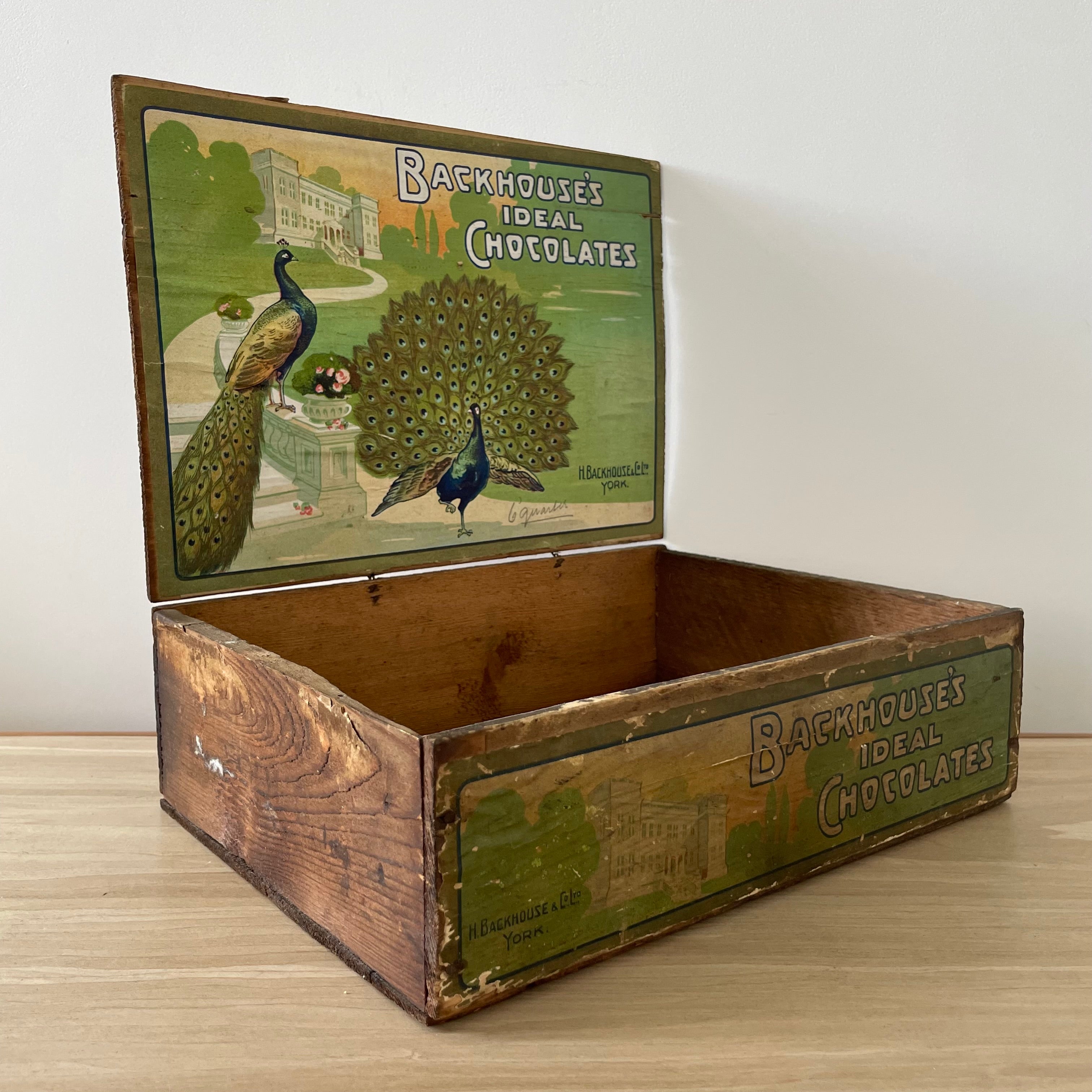 Antique Backhouse’s Ideal Chocolates Wooden Box – York, Early 1900s