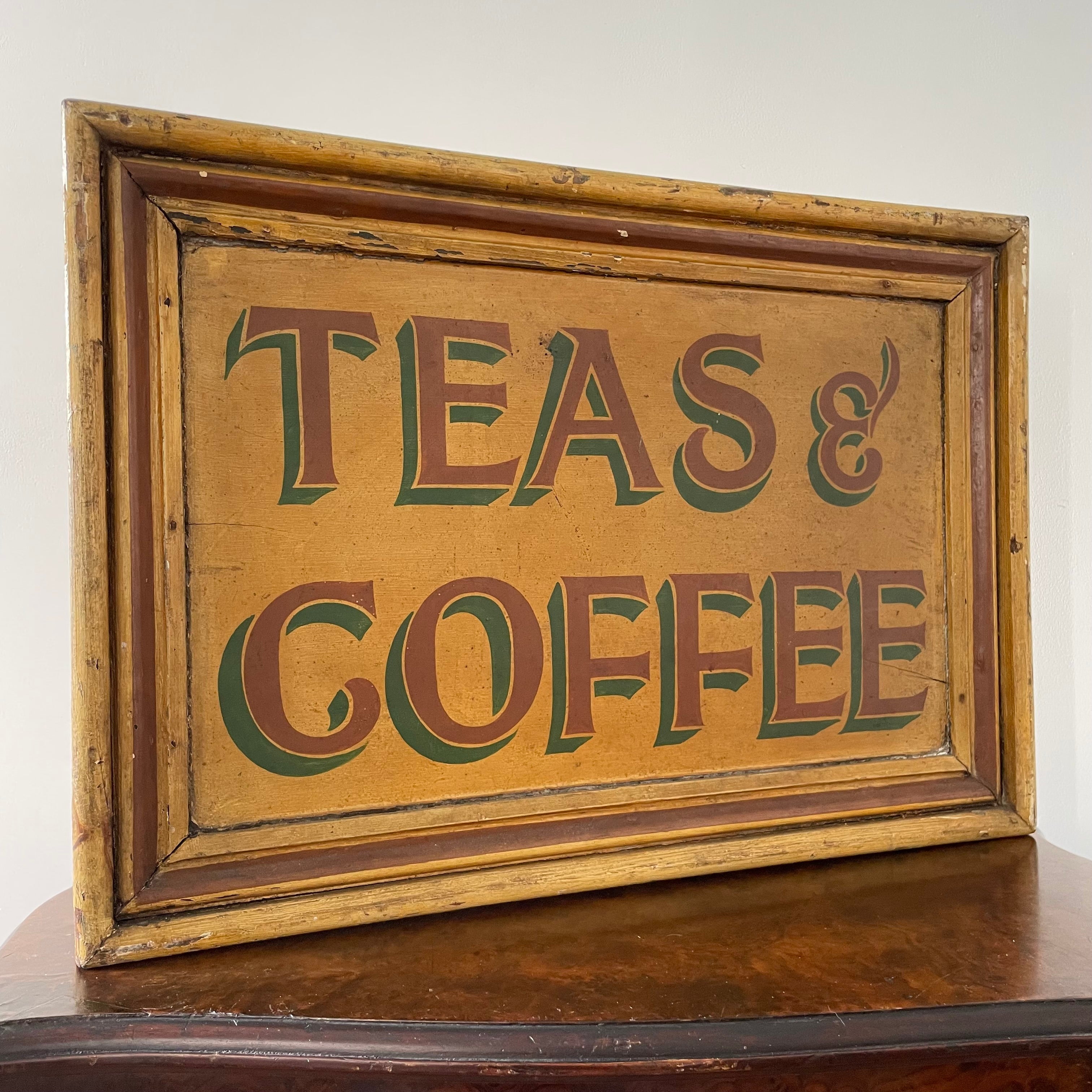 Antique Wooden Double-Sided Shop Sign – Teas &amp; Coffee, c.1900