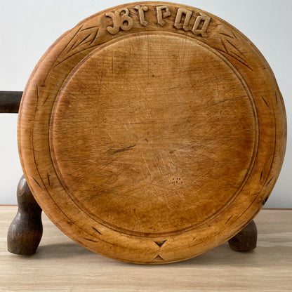 Antique Edwardian Carved Wooden Breadboard – Early 20th Century Kitchenalia
