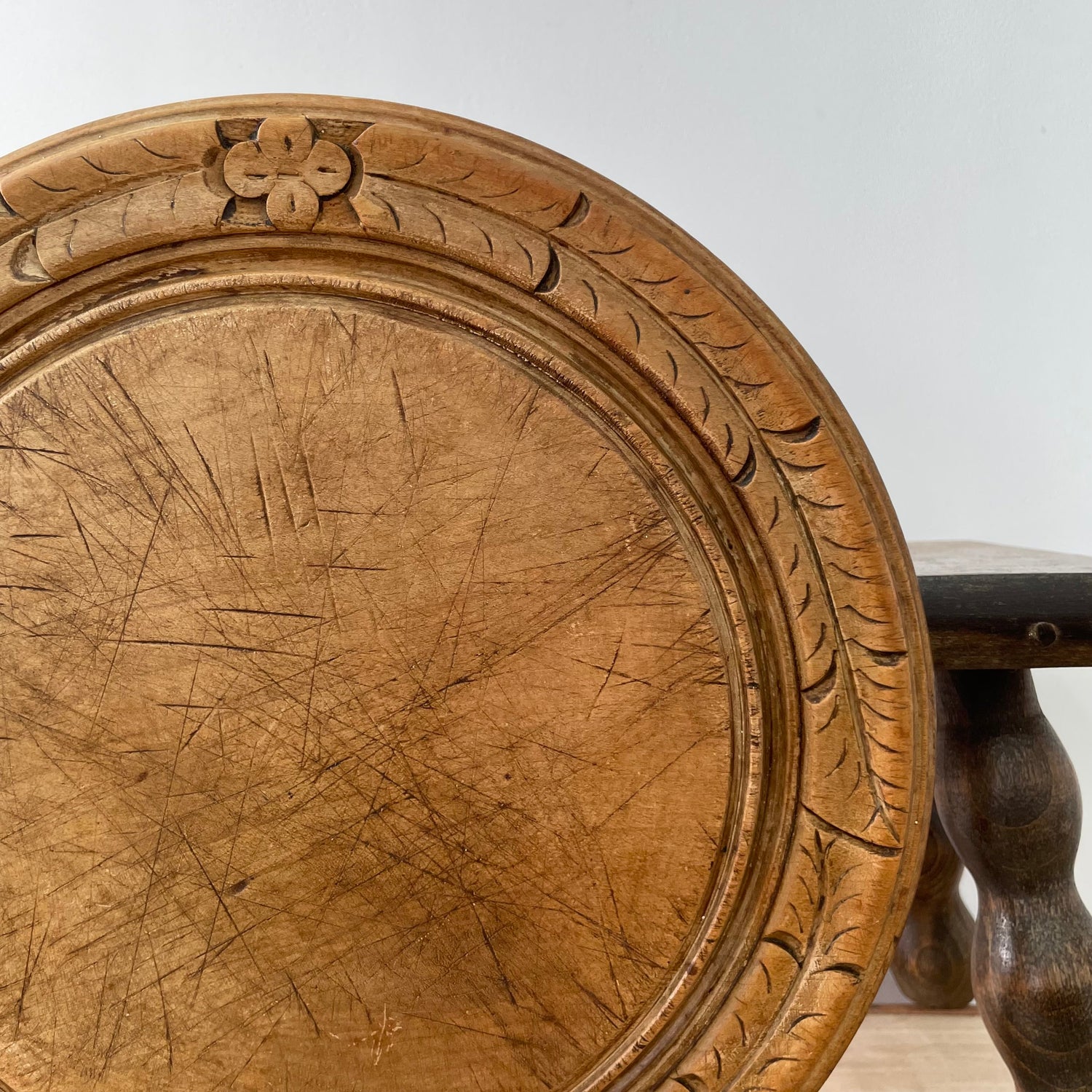 Antique Carved Wooden Breadboard – Floral Border, c.1900