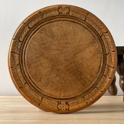 Antique Carved Wooden Breadboard – Floral Border, c.1900