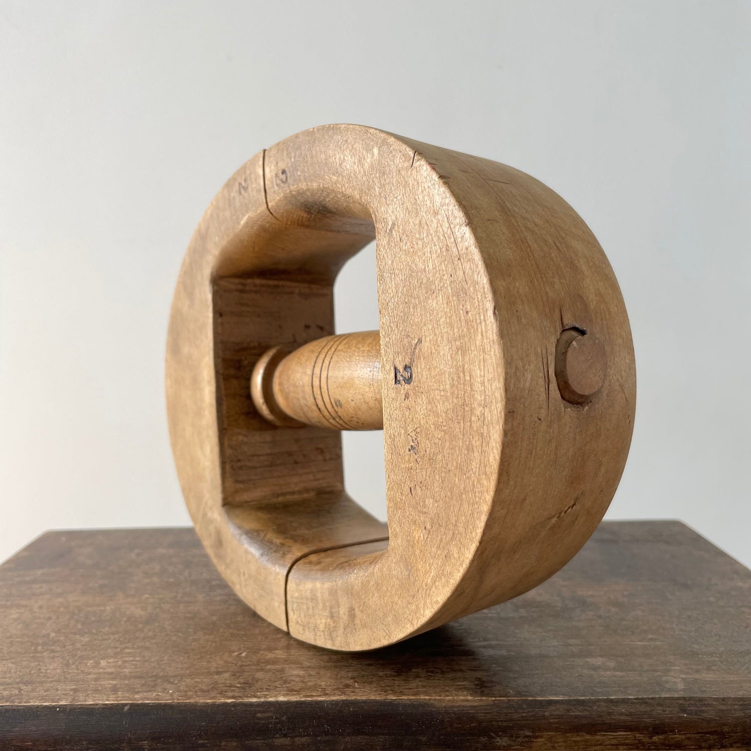 Antique Wooden Hat Stretcher with Turned Handle, Early 20th Century