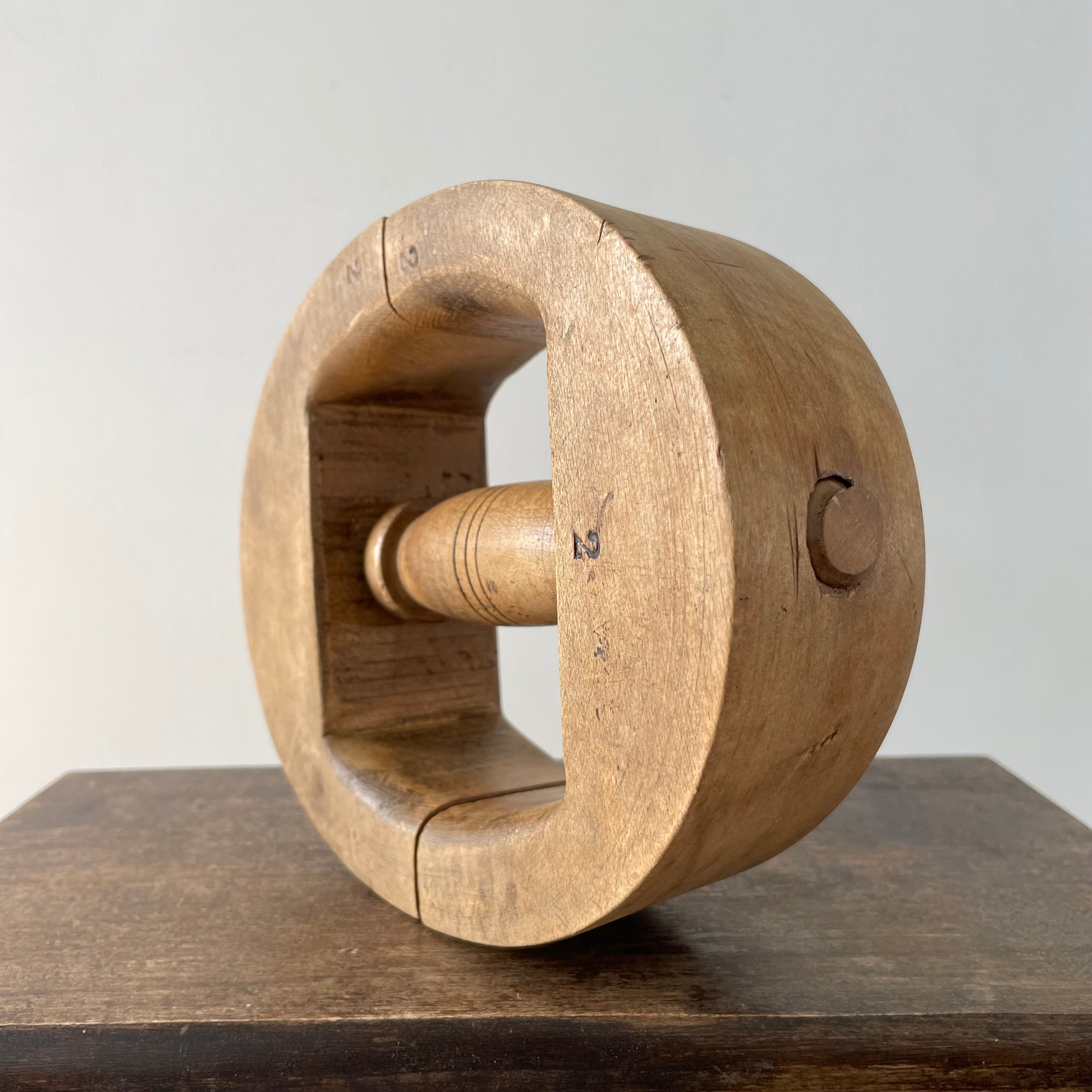 Antique Wooden Hat Stretcher with Turned Handle, Early 20th Century