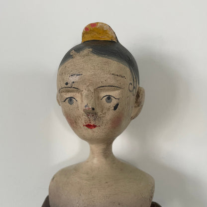 19th Century Grodnertal Tuck Comb Wooden Doll – Hand-Painted Peg Wooden Doll