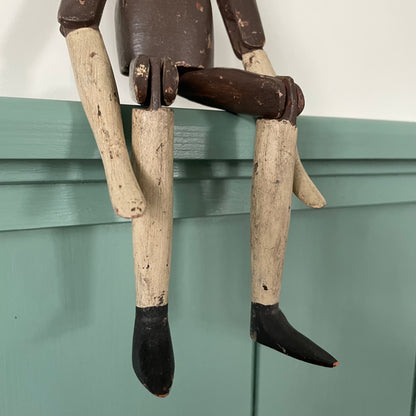 19th Century Grodnertal Tuck Comb Wooden Doll – Hand-Painted Peg Wooden Doll