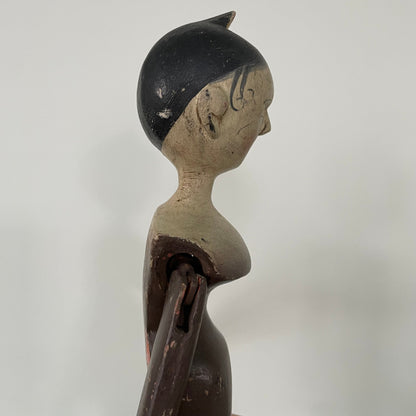 19th Century Grodnertal Tuck Comb Wooden Doll – Hand-Painted Peg Wooden Doll
