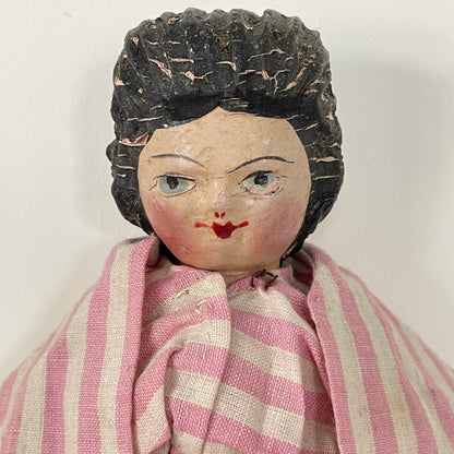 Original 19th Century Grodnertal Wooden Doll with Moulded Hair and Hand-Sewn Clothing