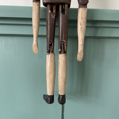 19th Century Grodnertal Tuck Comb Wooden Doll – Hand-Painted Peg Wooden Doll