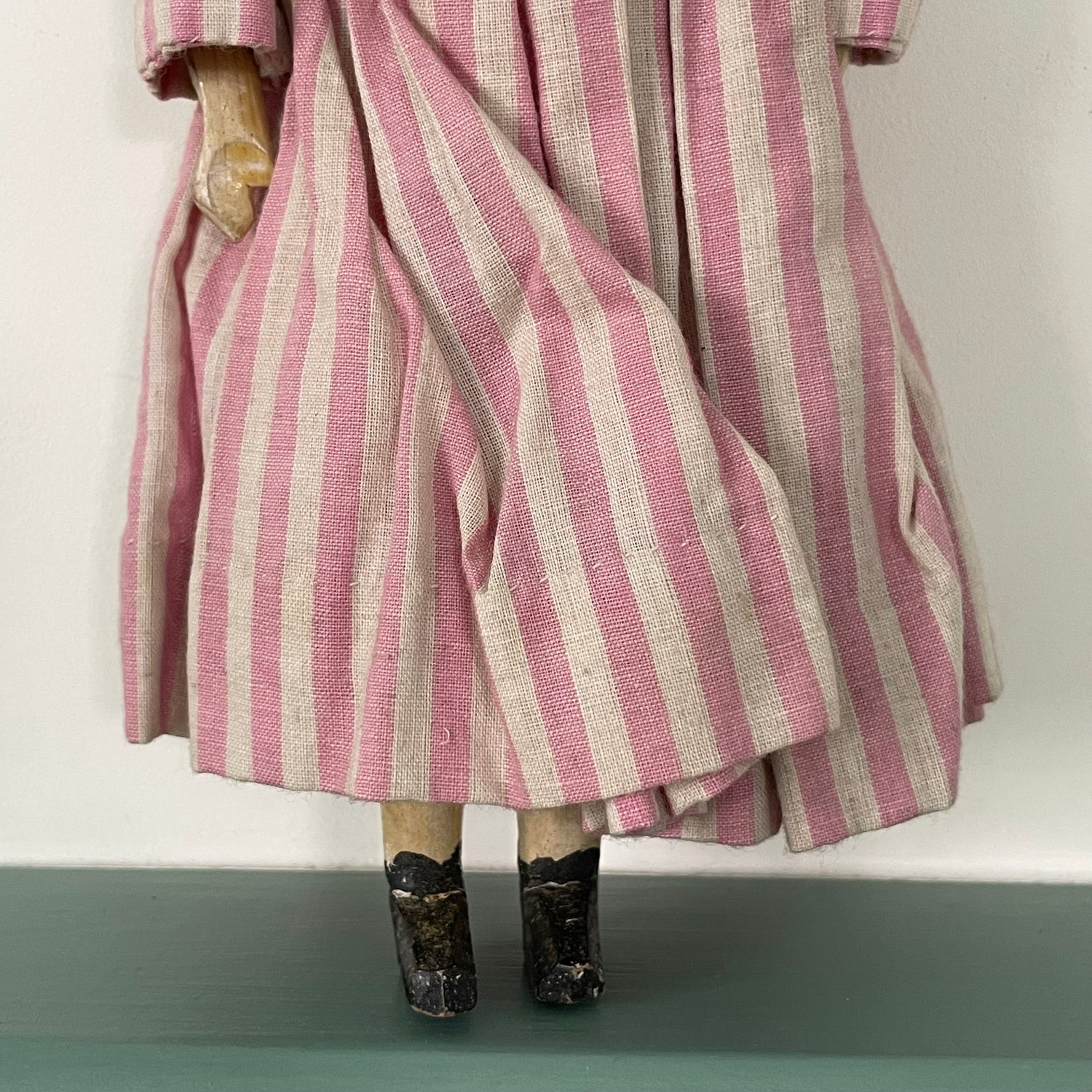 Original 19th Century Grodnertal Wooden Doll with Moulded Hair and Hand-Sewn Clothing