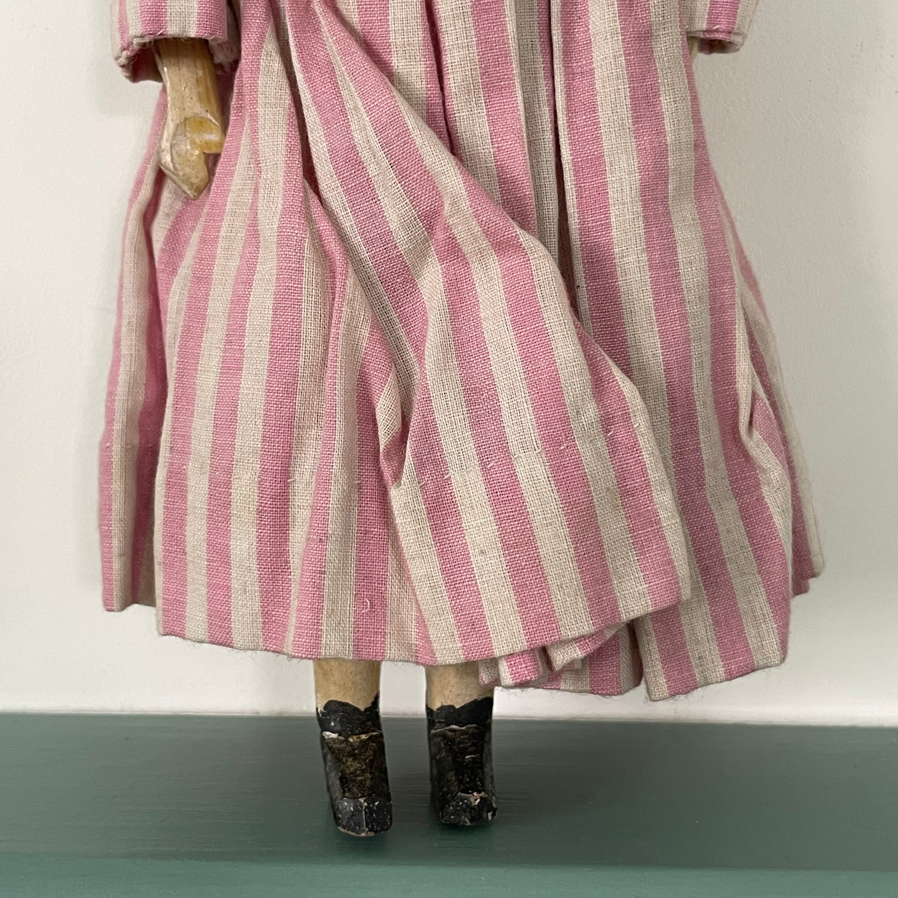 Original 19th Century Grodnertal Wooden Doll with Moulded Hair and Hand-Sewn Clothing