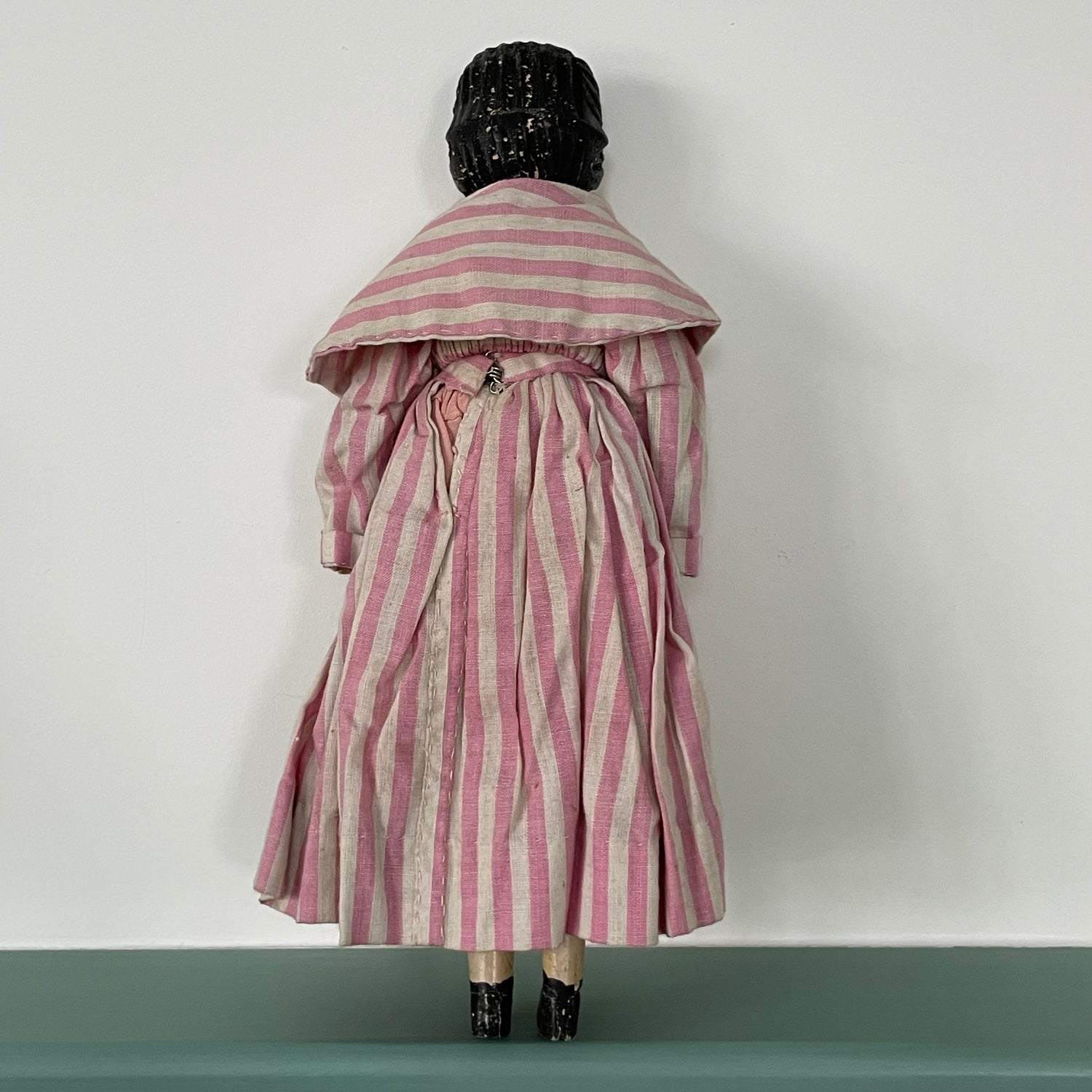 Original 19th Century Grodnertal Wooden Doll with Moulded Hair and Hand-Sewn Clothing