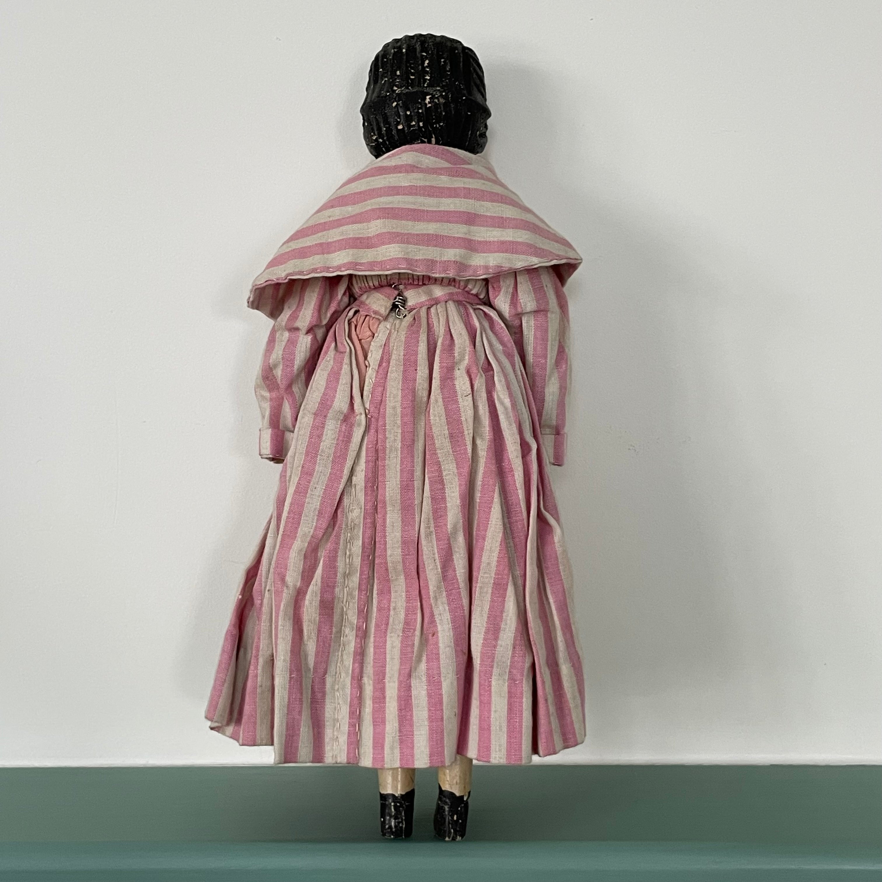 Original 19th Century Grodnertal Wooden Doll with Moulded Hair and Hand-Sewn Clothing